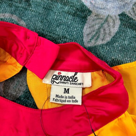 Anthropologie Pinnacle X Shruti Orange Pink Colorblock Ruffle Maxi Dress Medium - Picture 4 of 15